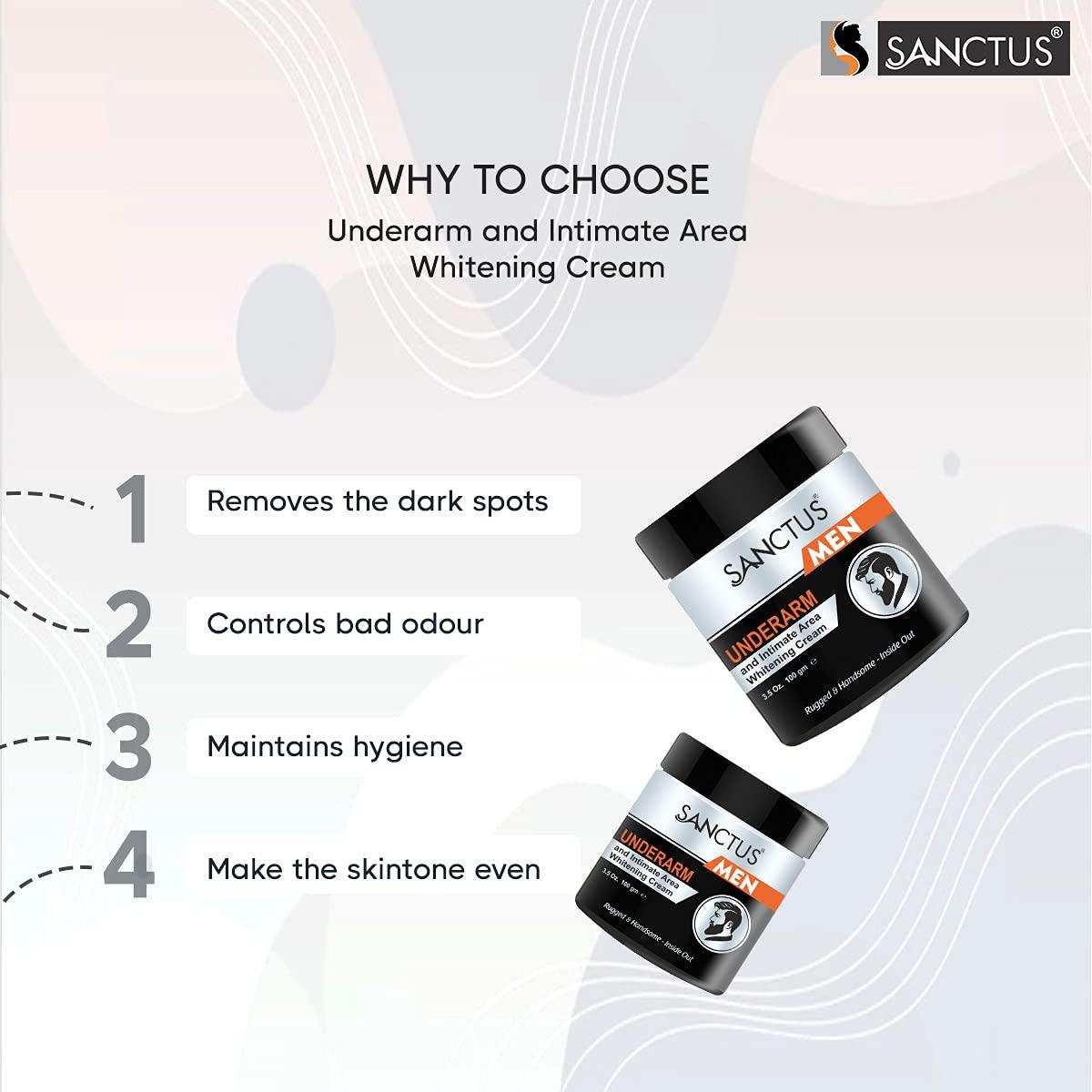 SANCTUS Sanctus Underarm and Intimate Area Whitening Cream with Non Sticky and Advanced Odor Control Formula for Men (100 gm)