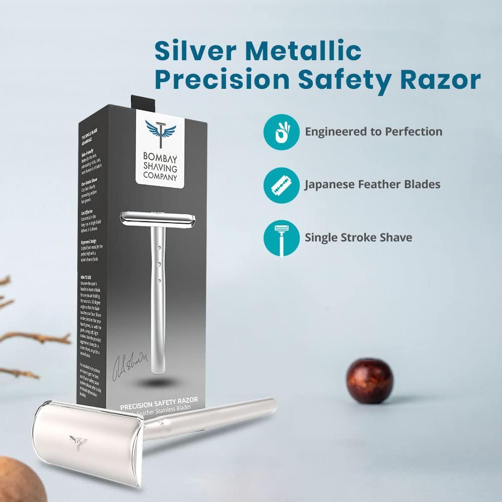 Bombay Shaving Company Bombay Shaving Company Silver Precision Safety Razor For Men | Gift Set For Men | Shaving Razor For Men | Gifts For Men | Double Edge Safety Razor with Premium Metal handle