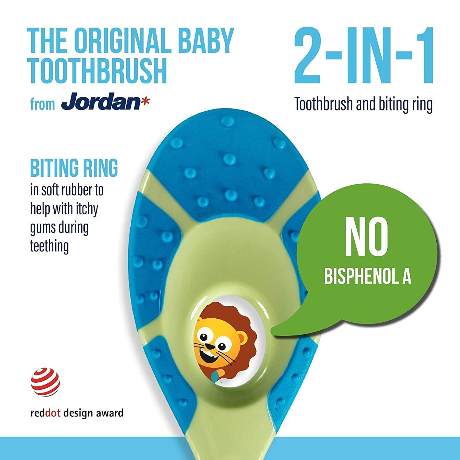 Jordan Jordan Step 1 Baby Toothbrush, 0-2 Years, Soft Bristles, BPA Free (Pack of 4, 0-2 Years - Multi Color)