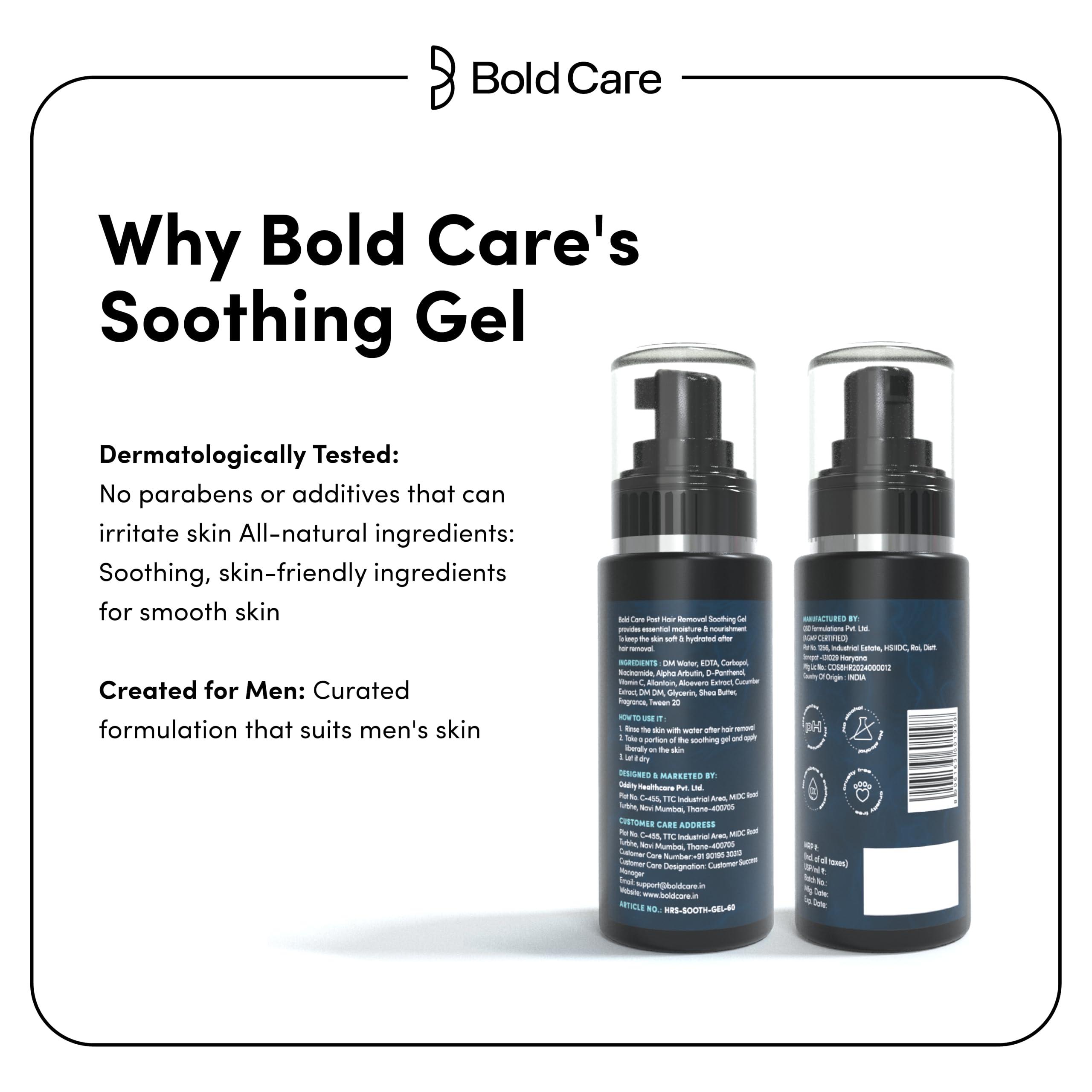 Bold Care Bold Care Post Hair Removal Soothing Gel for Men | Reduces ingrown hair & razor bumps | Soothes irritated skin | Contains Aloe Vera & Shea Butter | Use after shaving & hair removal (60 ml)