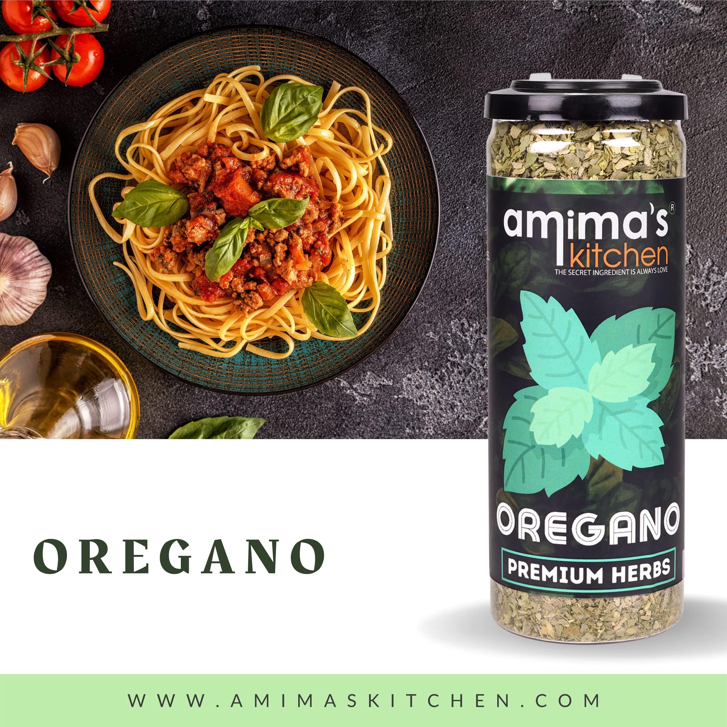 amima\'s kitchen Amimas Kitchen Oregano Premium Herbs (100 Gram)| Basil Premium Herbs (75 Gram) in Sprinkler Bottle | Pack of 2 | Crushed Leaves | Used in Pizza, Pasta, Garlic Bread