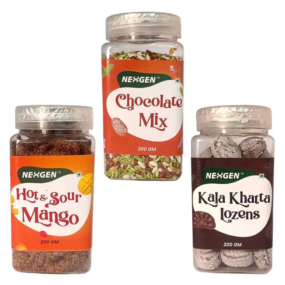 NEXGEN NEXGEN Hot & Sour Mango, Chocolate Mix & Kala Khatta Lozens Candy | 600 G