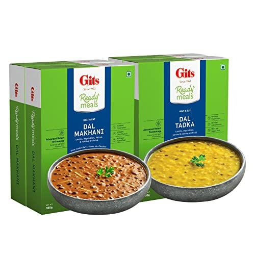 Gits Gits Ready to Eat Dal Combo Pure Veg Heat and Eat Indian Meal 1200g (Dal Makhani 300g X Pack of 2 + Dal Tadka 300g X Pack of 2)