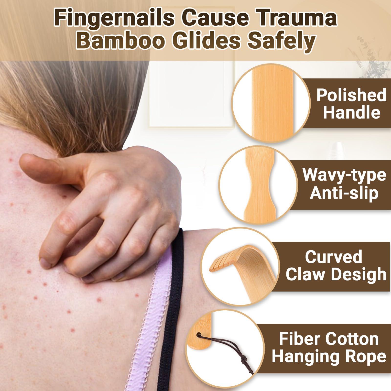 Renook RENOOK Bamboo Back Scratchers, 3 Pieces Thicken Extended Wooden Personal Massager for Women and Men,17'', Provide Instant Relief from Itching, Good Practical and Novel Gifts