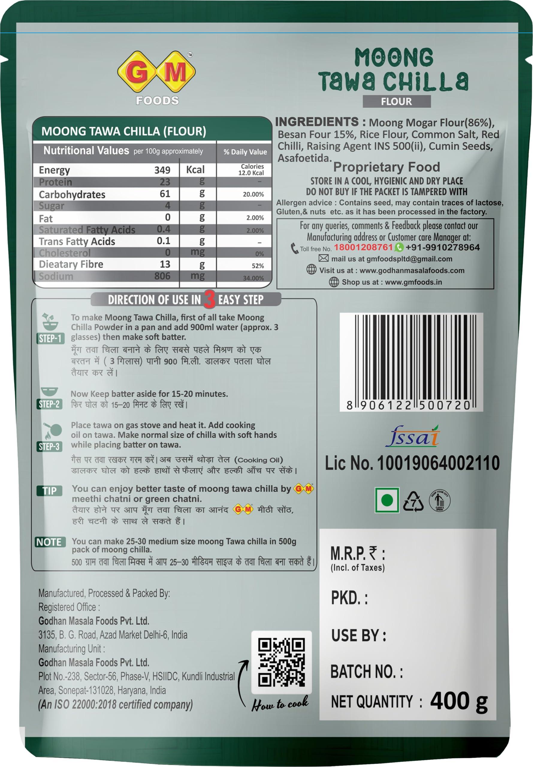 GM FOODS GM Foods Moong Tawa Chilla 400 Gram (Pack Of 3)