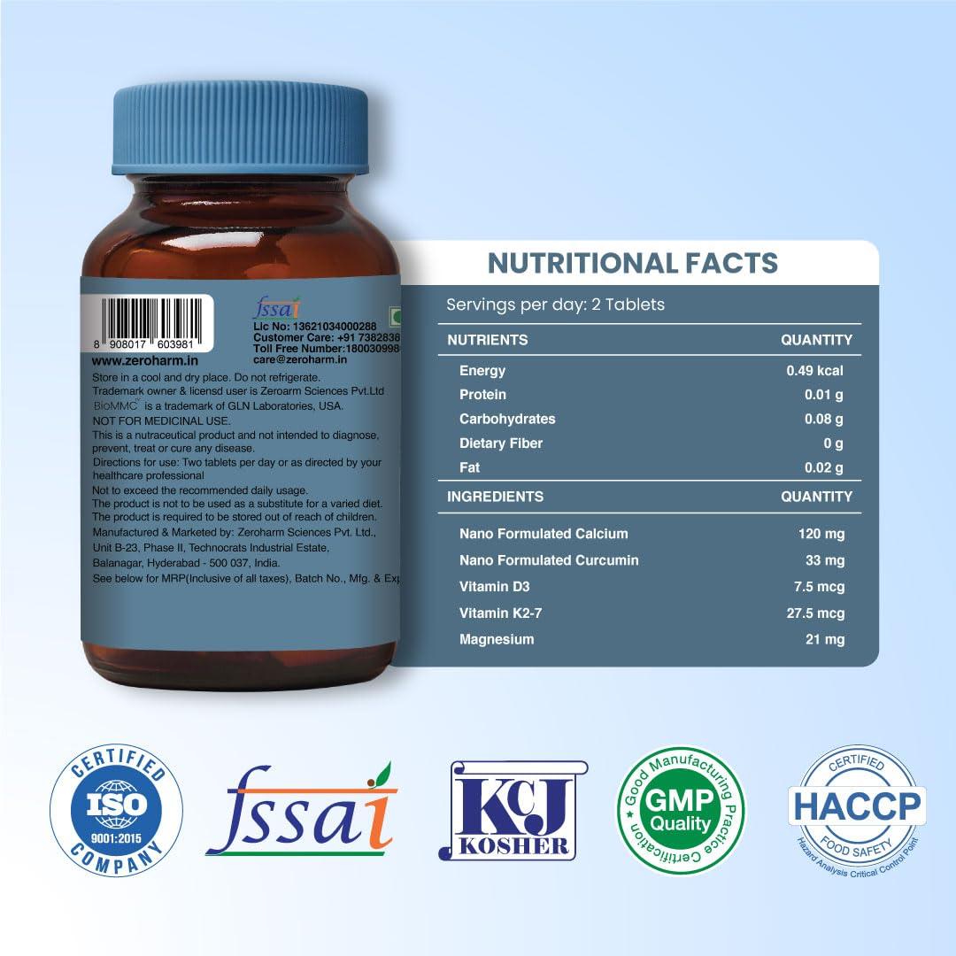 ZEROHARM ZEROHARM Holistic Calcium and Ashwagandha Tablets - For Muscles, Bone and Joint Health - Helps Relieve Stress and Anxiety - 120 Tablets - 700mg