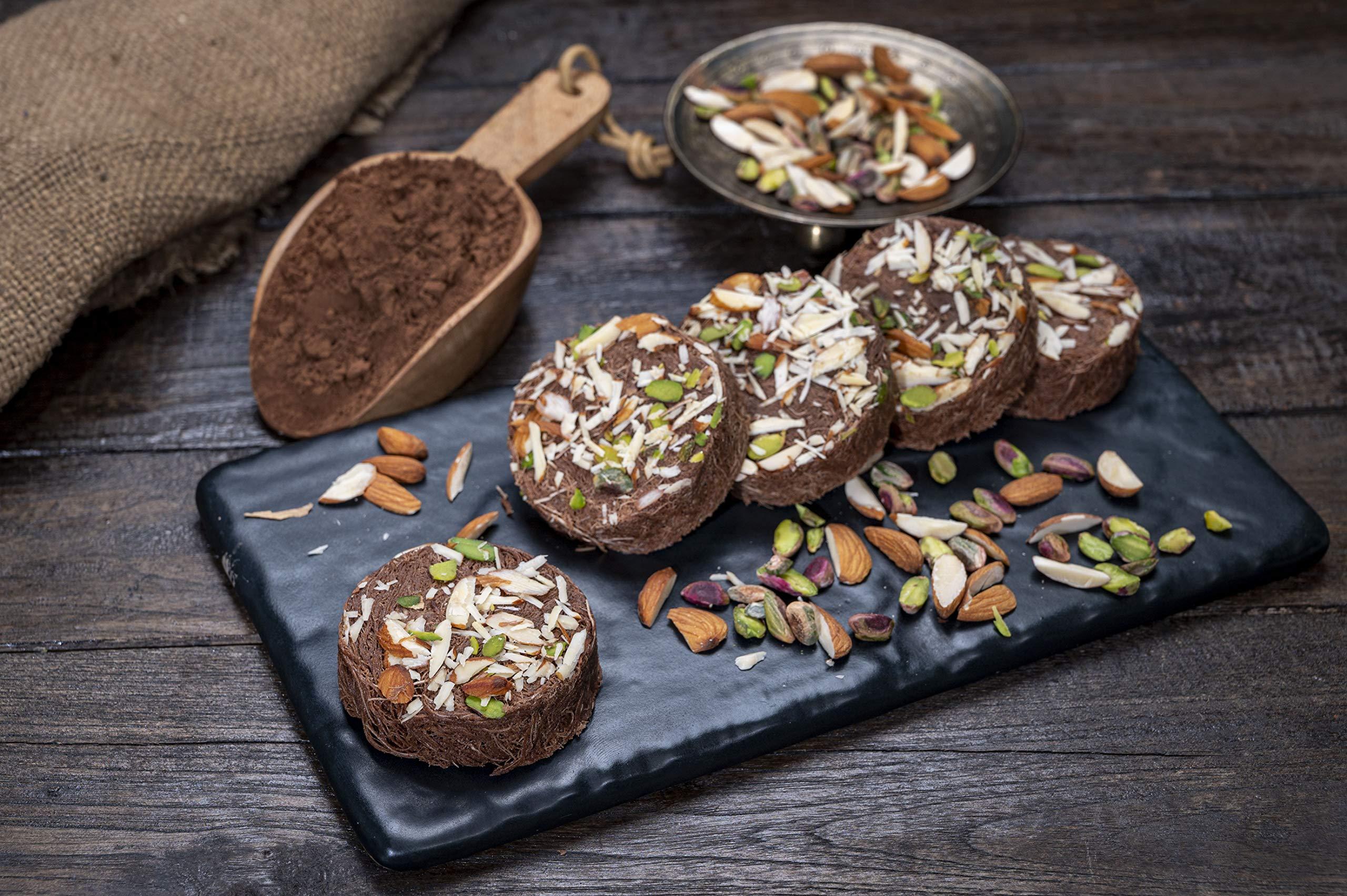 Bhagat's Bhagat\'s Heera Sweets SonRoll Chocolate Flavoured | Son roll Box 250 Gram Original Delicious Son Roll with Almonds and Pistachio Garnished | Soft Flaky Sweets Mithai Box Chocolate Sonroll | Preservatives Free (Pack of 4)