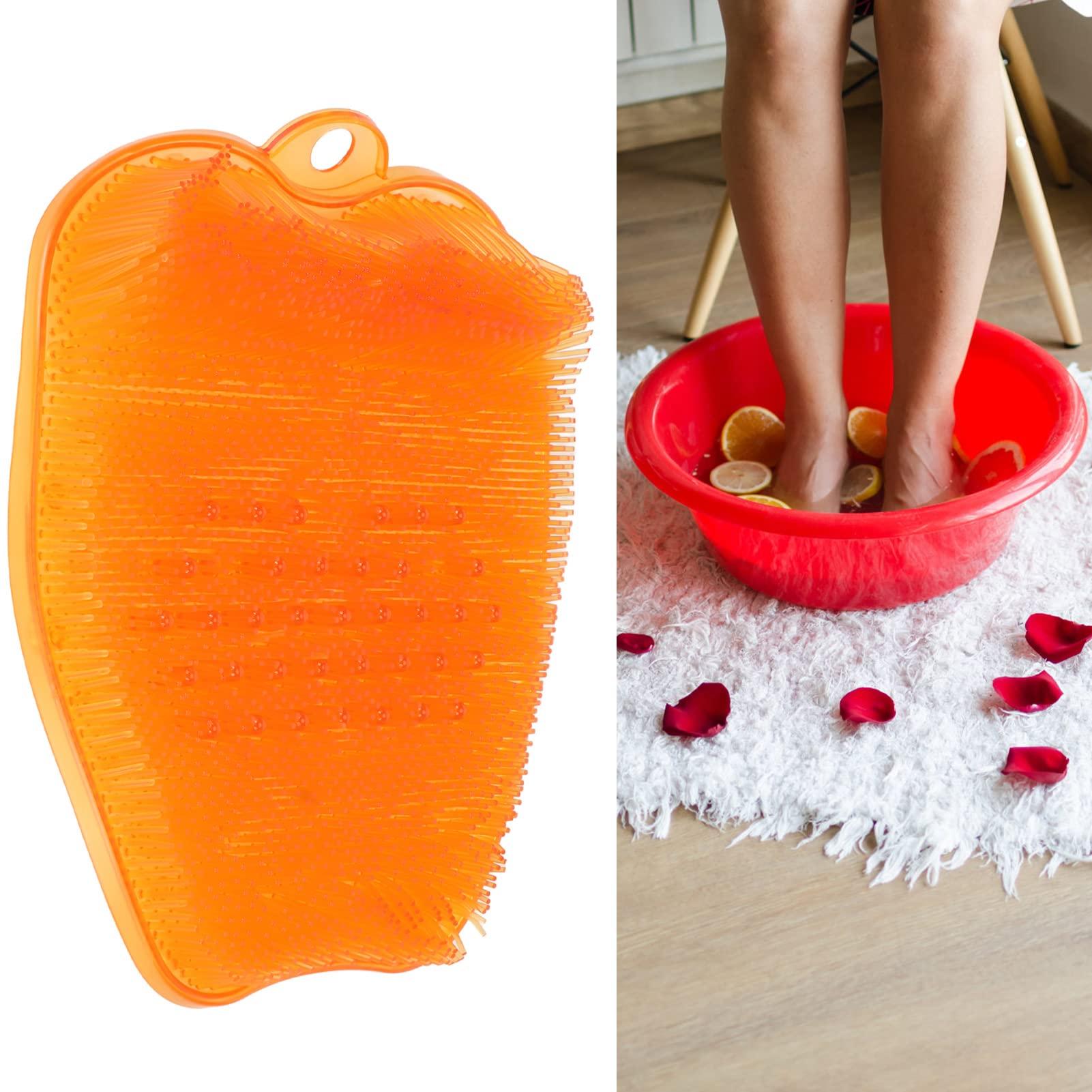 LEYT Shower Foot Scrubber Mat, Relieve Stress Comfortable Soft Silicone Shower Foot Massager Scrubber for Home (Orange)