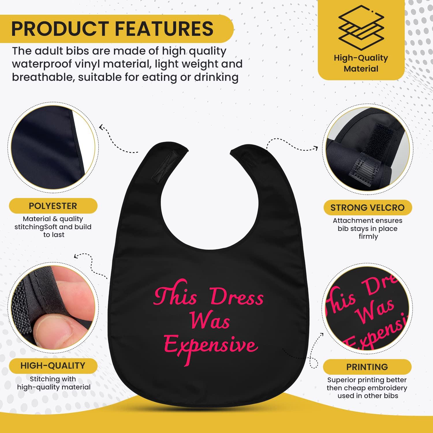 Vicoohome Funny Adult Bibs for Women - for Men Washable Dad Humor Bibs for Eating Dining Bridal Clothing Protectors Wedding Gifts Gag Gift (This Dress Was Expensive)