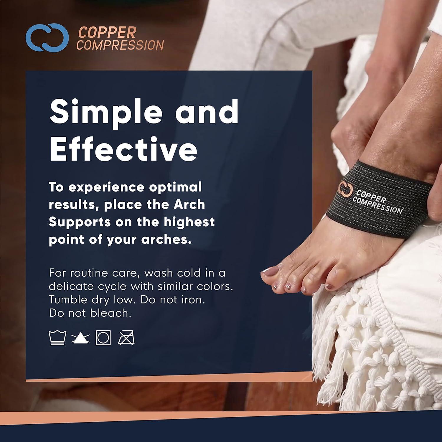Copper Compression Copper Compression Padded Arch Support - 2 Padded Plantar Fasciitis Sleeves. Guaranteed Highest Copper Arch Supports with Pad. Planter Fasciitis Support Braces for Foot Care, Feet Pain, Flat Arches