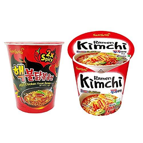 Sam Yang Samyang 2X Spicy & Kimchi Hot Chicken Flavour Raman Cup Noodles, 70mg*2 Pack (Pack of 2) (Imported)
