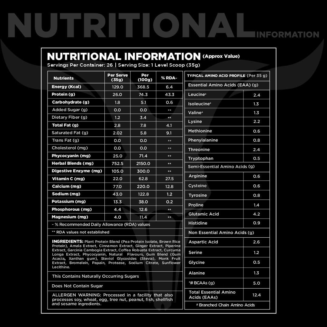 Bolt Bolt Biozyme Plant Protein | Vegan Protein with Superfood PHYCOCYANIN and Ayurvedic Herbs | Complete Amino Acid Profile for muscle Support and Recovery | 2Lb/32oz, 26 Servings | Madagascar Vanilla