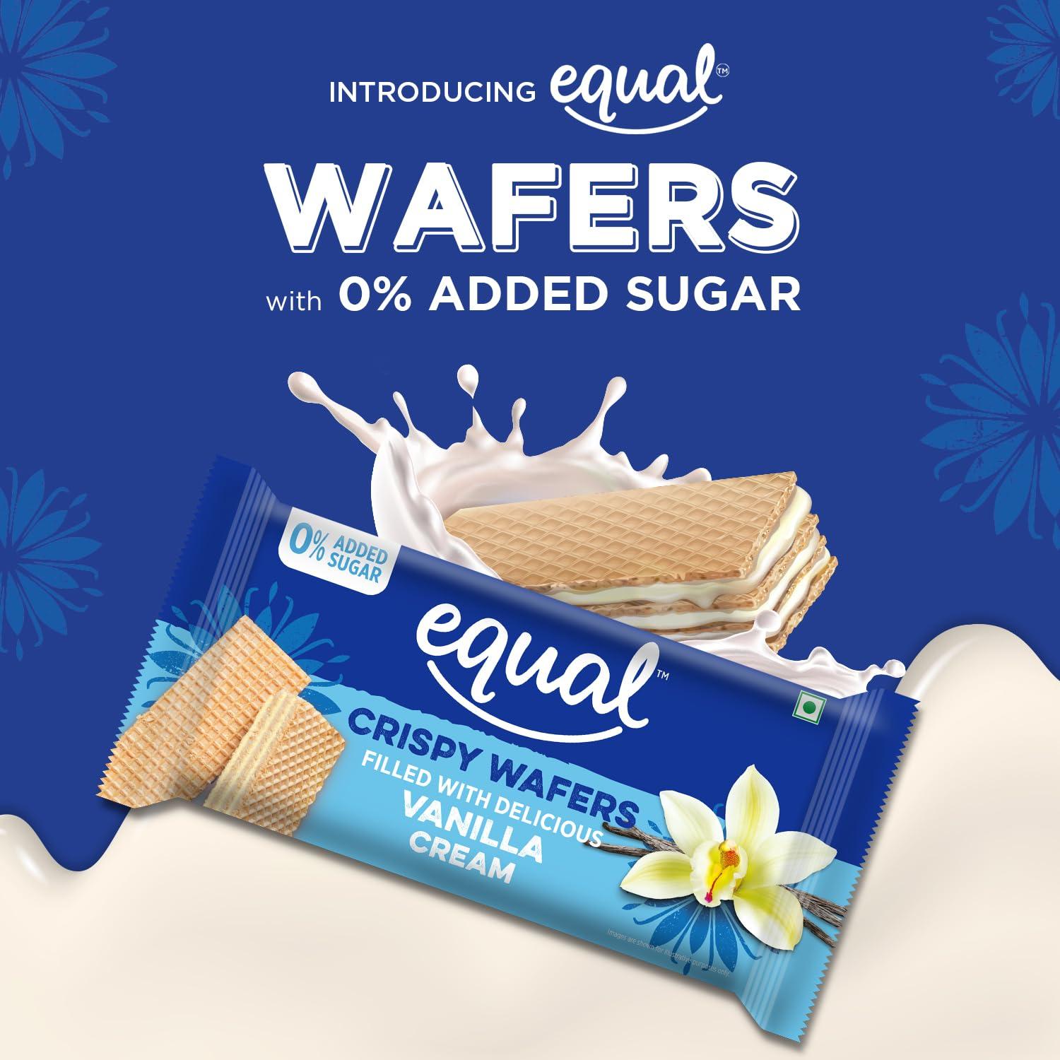 Equal Equal Vanilla Wafers Bar (Sugar-Free) | Pack of 5 (60g each) | 0% Added Sugar & 100% Taste | Flavoured Wafers | Crispy Creamy Wafers | Crunch Anytime Anywhere
