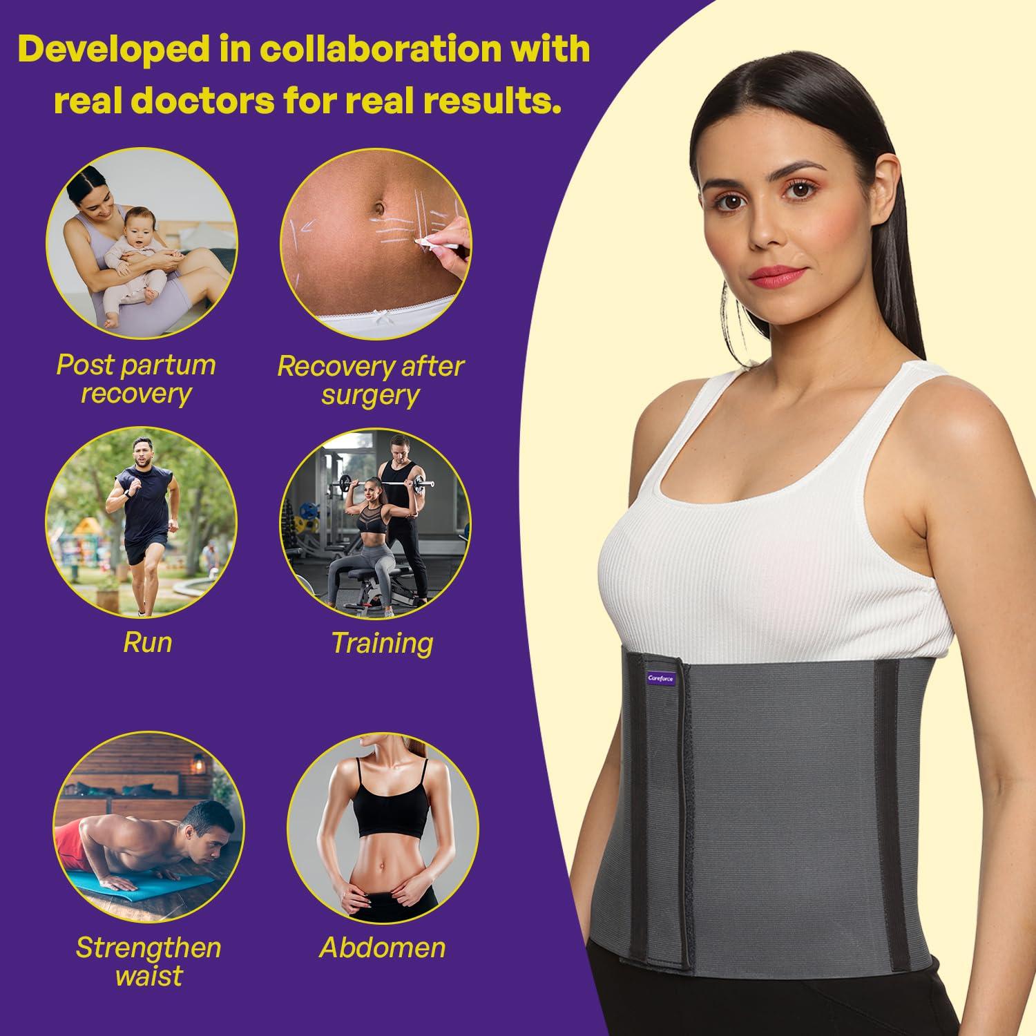 Careforce - The Force Behind Your Health Careforce Abdominal Belt After Delivery Belt for Women Tummy Maternity Belt Postpartum Belt After Delivery C Section Post Pregnancy Belt for Tummy Reduction Belly Fat Belt for Women & Men -Grey -S