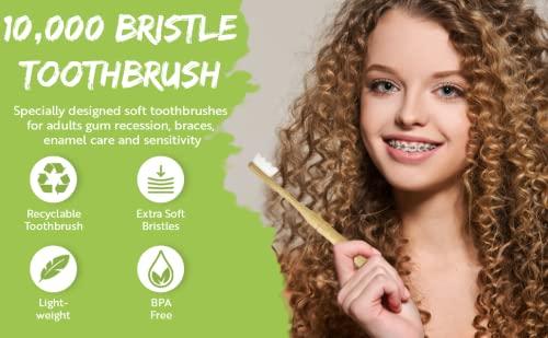 EcoCreek Boutique 1000 Bristle Toothbrush - Soft Bristle Toothbrush for Adults w/Silk Toothbrush Bristles - Biodegradable Bamboo Tooth Brushes for Women - Extra Soft Toothbrush w/10000 Bristles - 4 Toothbrushes Soft