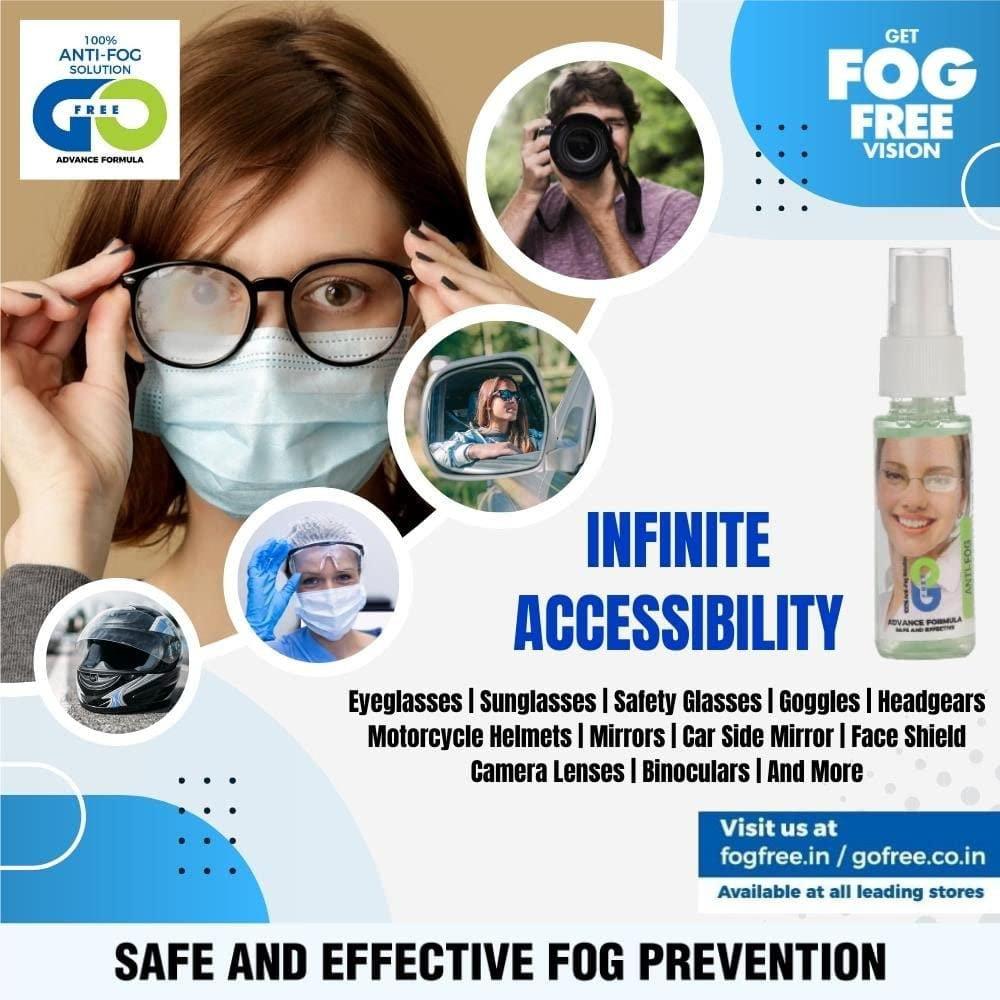 GOFREE GOFREE Anti-Fog Spray Kit With Cleaning Cloth For Spectacles, Glasses, Camera Lens Patented & Advanced Formula Solution (30 ML) Effective Up to 24 Hrs - (Pack Of 2)