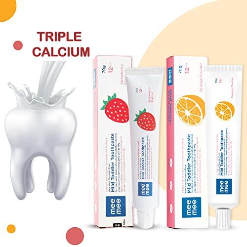 Mee Mee Mee Mee Fluoride-Free Orange Flavor Toothpaste, 70 g (Pack of 2) (Strawberry + Orange, 70 g (Pack of 2))