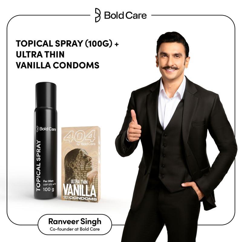 Bold Care Bold Care EXTEND Non-Transferable Spray for Men (Pack of 1) - 100 ml + Bold Care 404 Super Ultra Thin Vanilla Flavored Condoms For Men - 10 Count (Pack of 1)