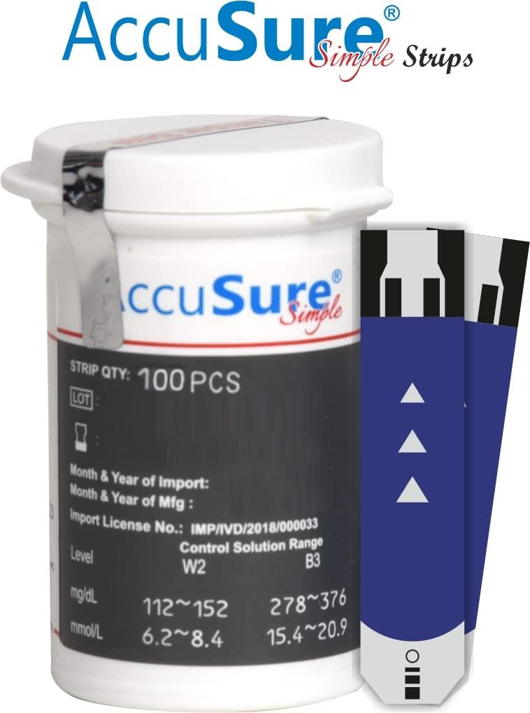 AccuSure AccuSure Simple Blood Glucose Test 100 Strips, 2 X 50 Test Strip (Multicolor)