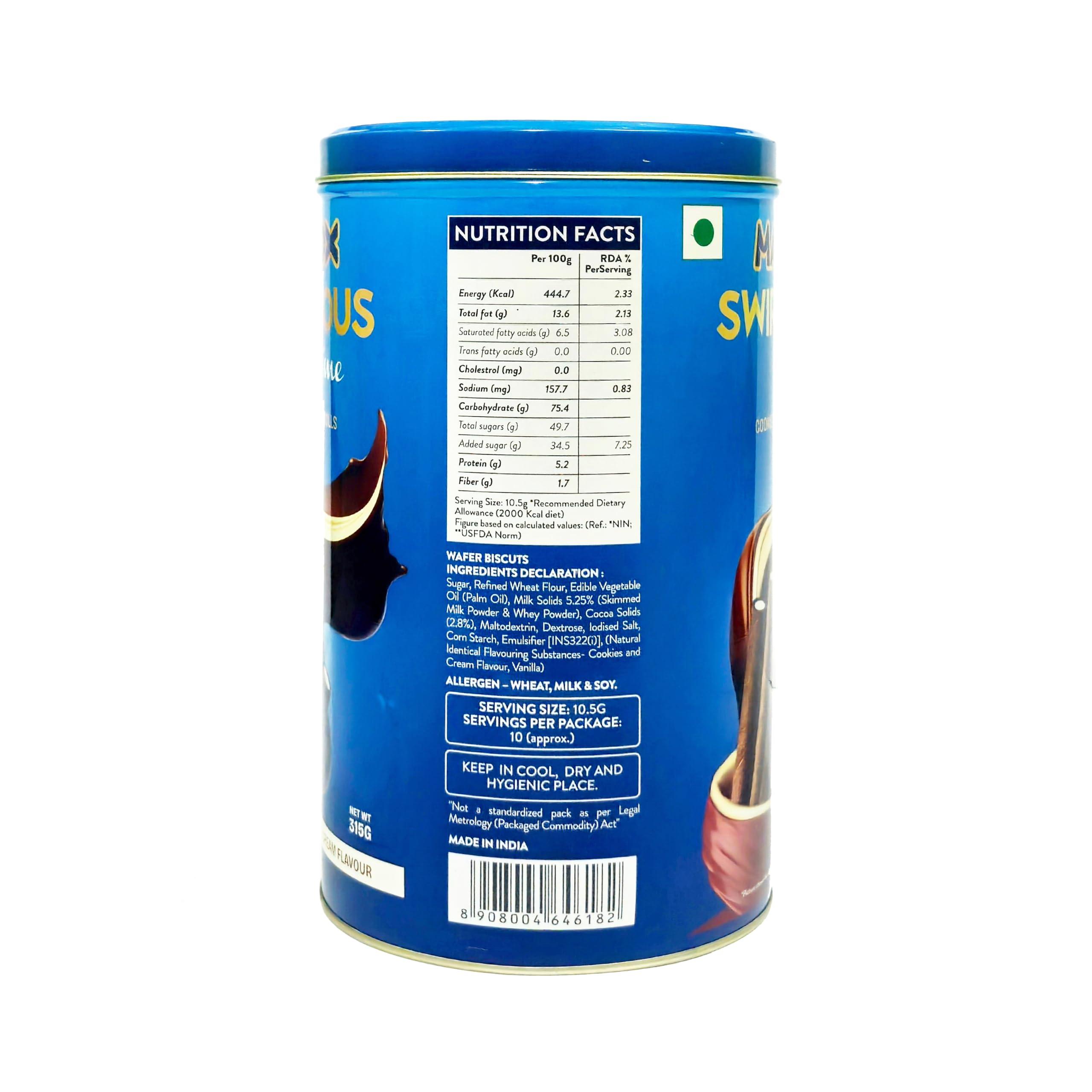 Maddox Maddox Swirlicious Cookie Cream Wafer Roll 315gm (10.5g x 30 Wafer Rolls)