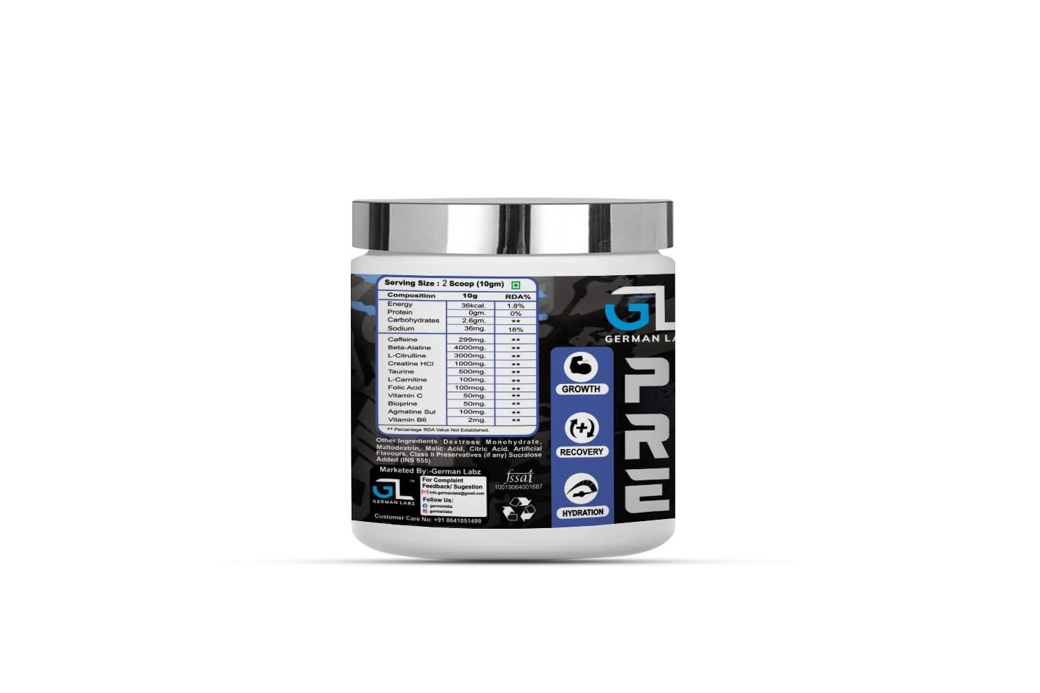 German Labz German Labz N.O. Xplode Pre Workout Powder with Creatine for Performance, Beta Alanine for Muscle, L-Citrulline for Pump & Caffeine for Sustained Energy [150g, 30 Servings, Green Apple]