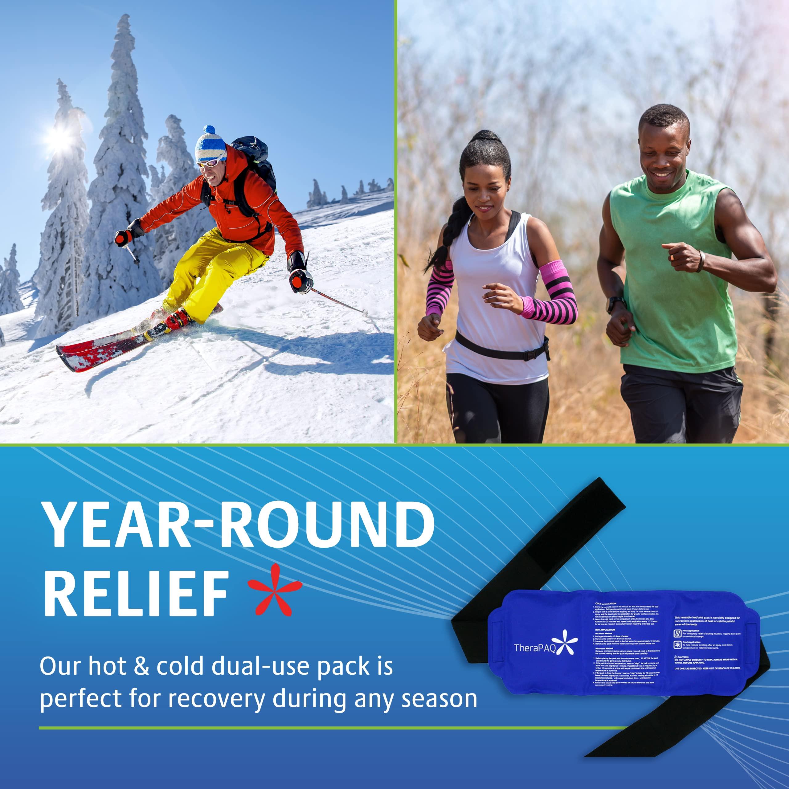 TheraPAQ Flexible Ice Pack with Wrap for Hot & Cold Therapy - Reusable Gel Pack for Pain Relief | Great as Heat or Ice Pack for Back Waist Shoulder Neck Ankle Calves and Hip (Large-size pack: 14 X 6 )