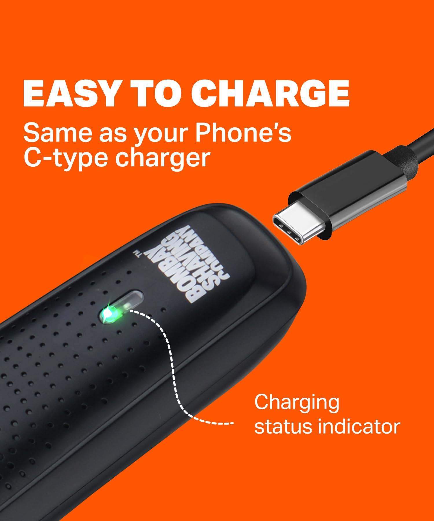 Bombay Shaving Company Bombay Shaving Co Trimmer Men, 2 Yr Warranty, 80Min runtime, 38 length Settings, Flash USB Cable fast Charging (Black) with beard shaper.