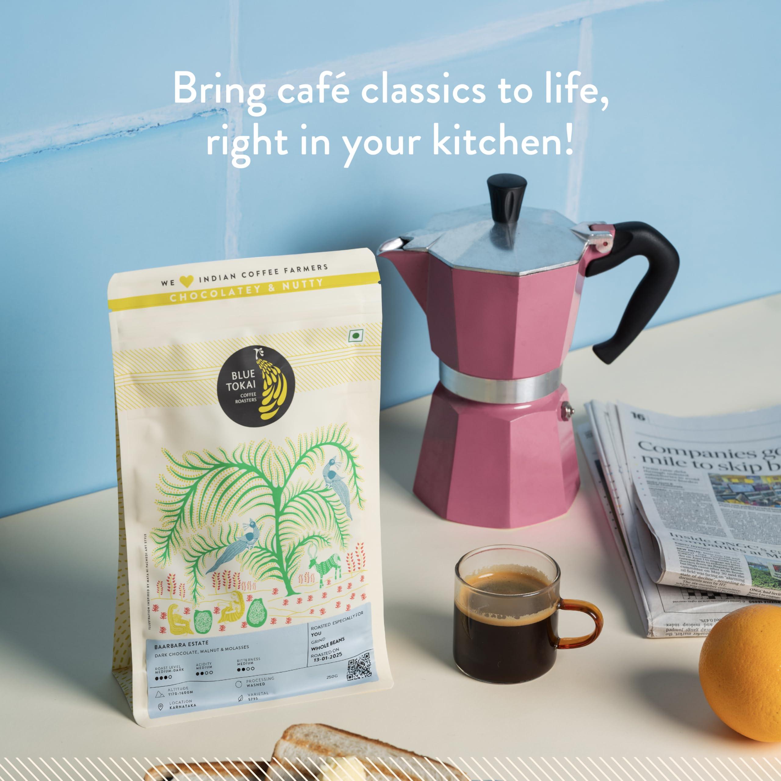 Blue Tokai Coffee Roasters Blue Tokai Coffee Roasters Baarbara Estate - Medium Dark Roast (South Indian Filter Grind) 500g | Made With 100% Specialty Grade Arabica Freshly Roasted Ground Coffee, Bag