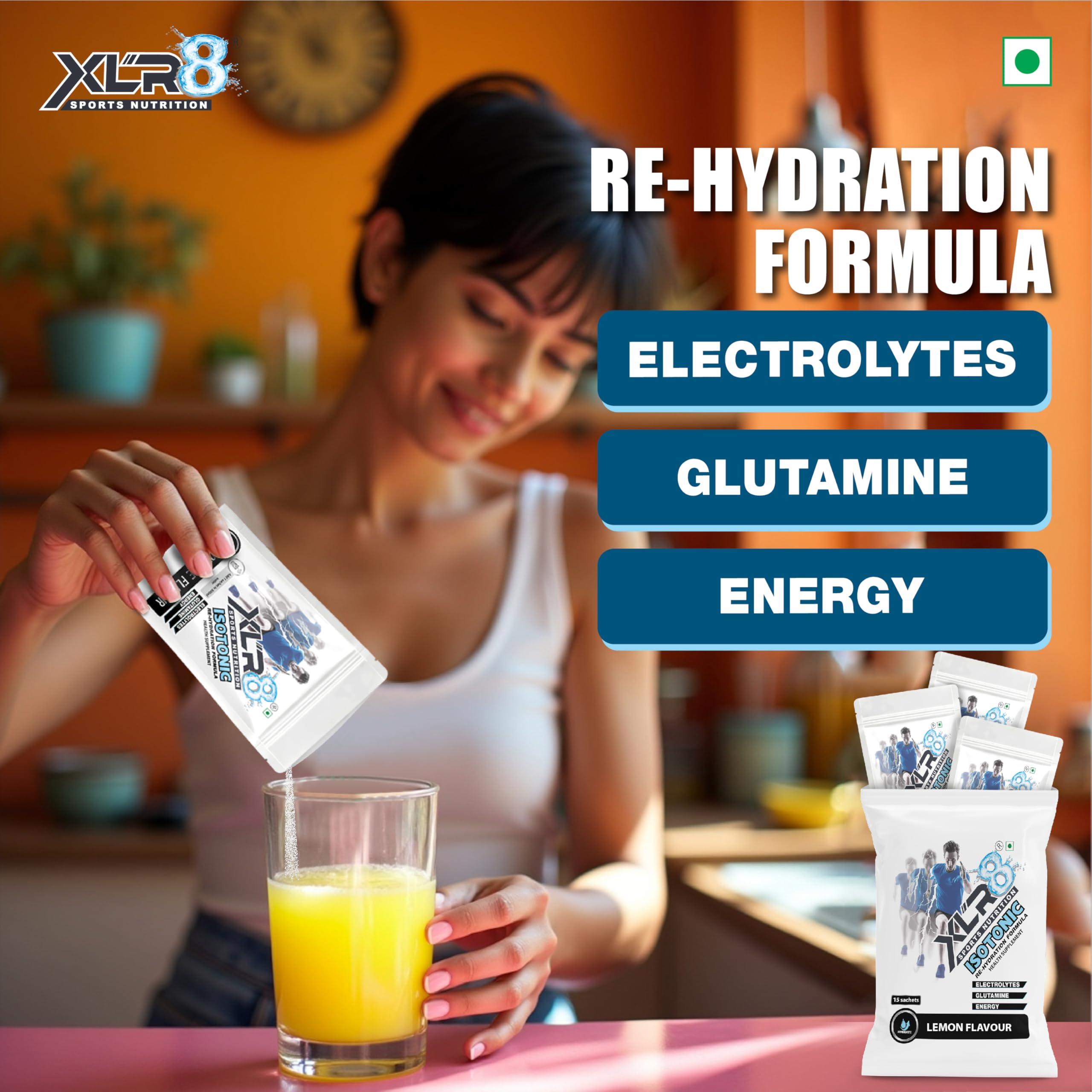 XLR8 XLR8 Isotonic Instant Energy Drink, Electrolyte Powder, Rehydration Formula for Extended Workouts (Lemon Flavour, Pack of 15)