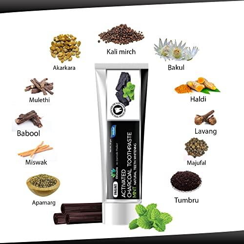 JAGAT Jagat Devsutra Dr. Trusted Ayurvedic HERBAL Activated Charcoal Toothpaste for Teeth Whitening - 100% Natural Formula with Mint Flavour, No Fluoride & Artificial Colours - Pack of 8 (100g x 8)