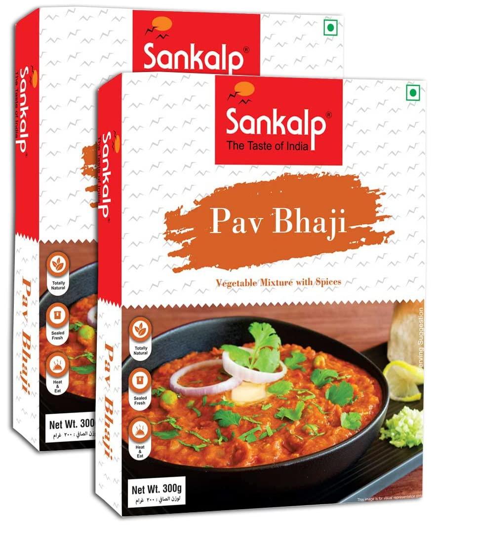 Sankalp Sankalp Delicious & Aromatic Ready to Eat Pav Bhaji |Vegetable Mixture with Spices | Ready in 5 Minutes | No Preservatives | Gluten-Free | 100% Mom Approved - 300G*2 Pack