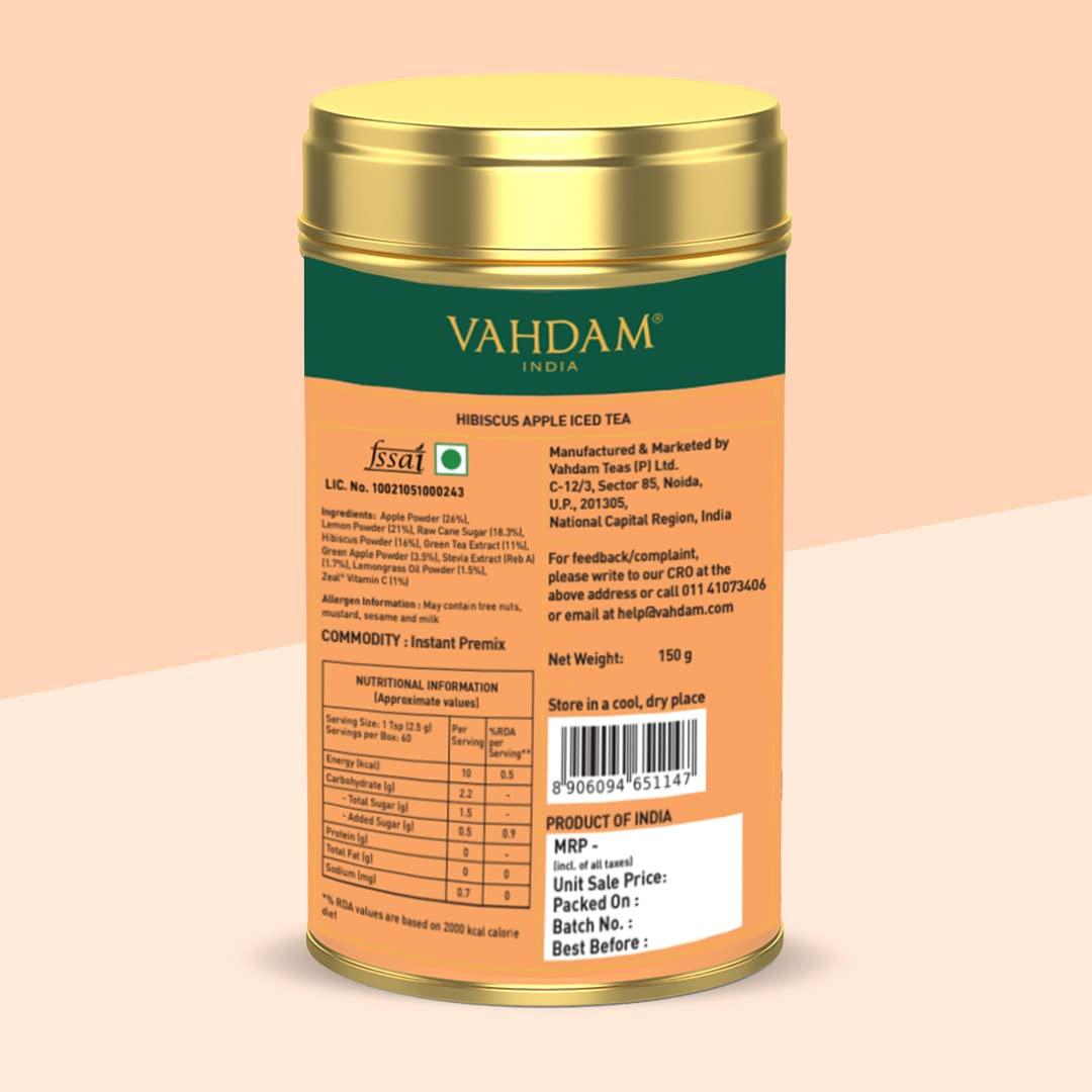 VAHDAM Hibiscus Apple Iced Tea Instant Premix (150g/5.29oz) 60 Servings | Lightly Sweetened Iced Tea | Tarty Hibiscus & Sweet Apple | Best for Mocktails & Cocktails | Packed in Tin Caddy | VAHDAM