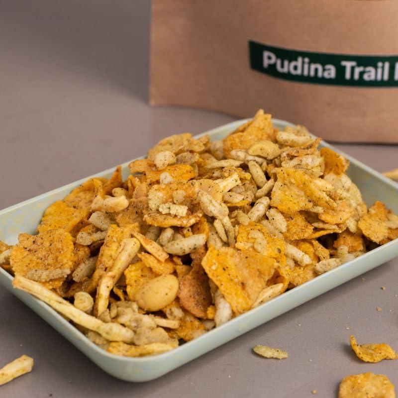 PRags Salty PRags Salty Pudina Trail Mix Healthy crispy cornflakes peanuts rice flakes potato sticks and rice puffs Pudina Trail Mix with Mix Healthy Supersnacks Diet Snacks Munchies 400g (Pack of 2)