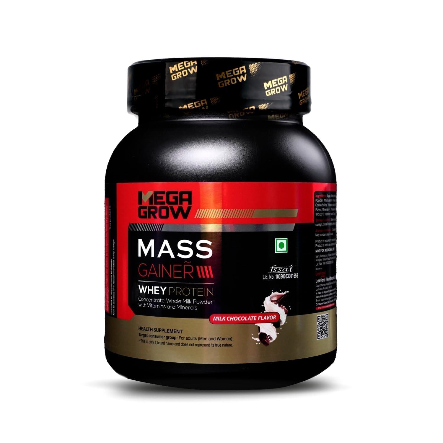 MEGAGROW MEGAGROW Mass Gainer 1Kg,Milk Chocolate Flavor-High Calorie Weight Gain Protein Powder,Bulking Supplement Powder,Mass & Weight Gainer Shakes For Men & Women Total 10 Servings
