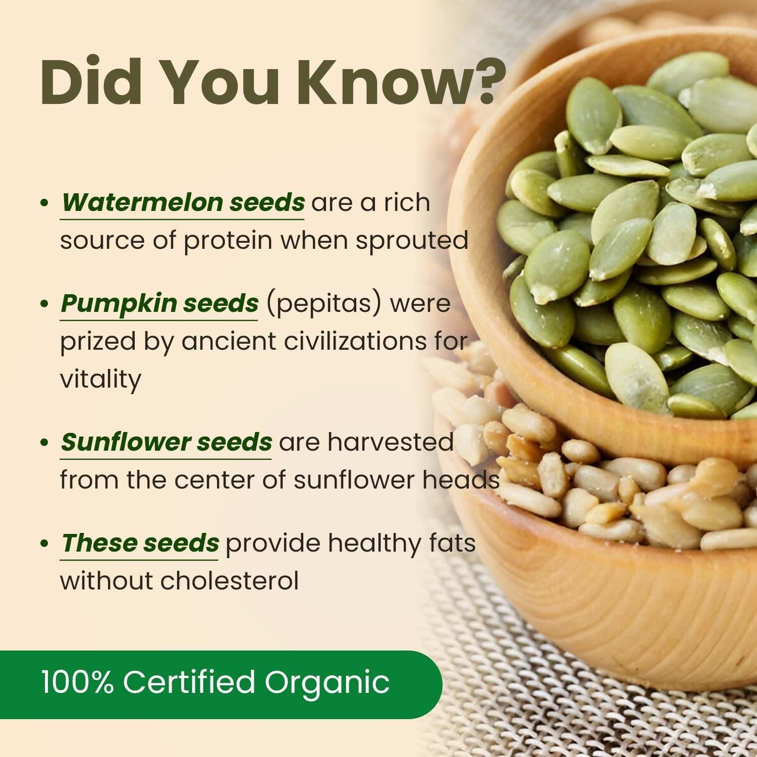 Pure Tree Pure Tree Certified Organic Pumpkin Seeds, Sunflower Seeds, Watermelon Seeds | 75 g Each | Glass Jar | Surajmukhi ke beej, Magaj Seeds, Kaddu Ke Beej, Mix Seeds For Eating | Raw Healthy Seeds Combo Pack