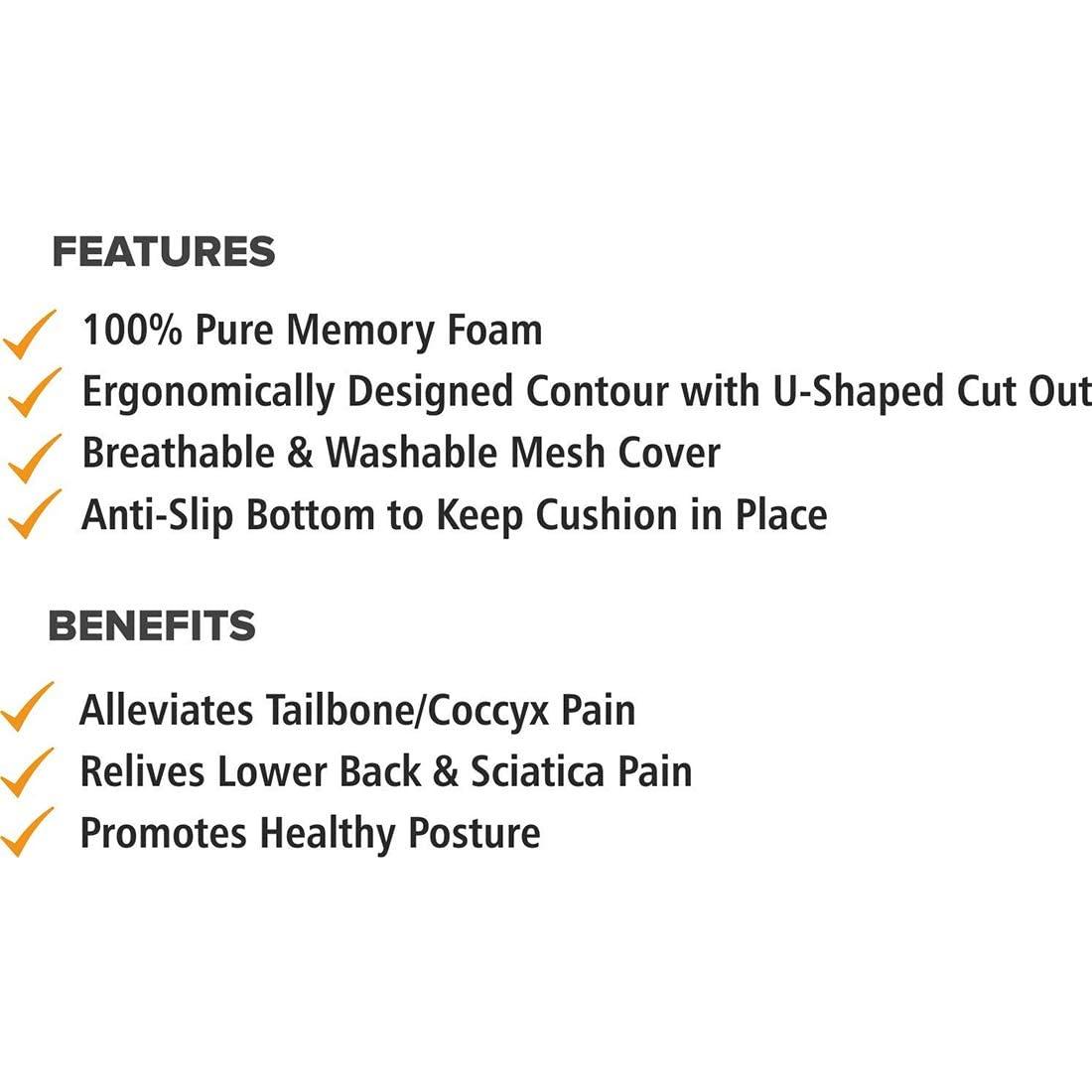 Dr Care Dr Care Orthopedic Memory Foam Coccyx Seat Cushion for Tailbone Pain Relief