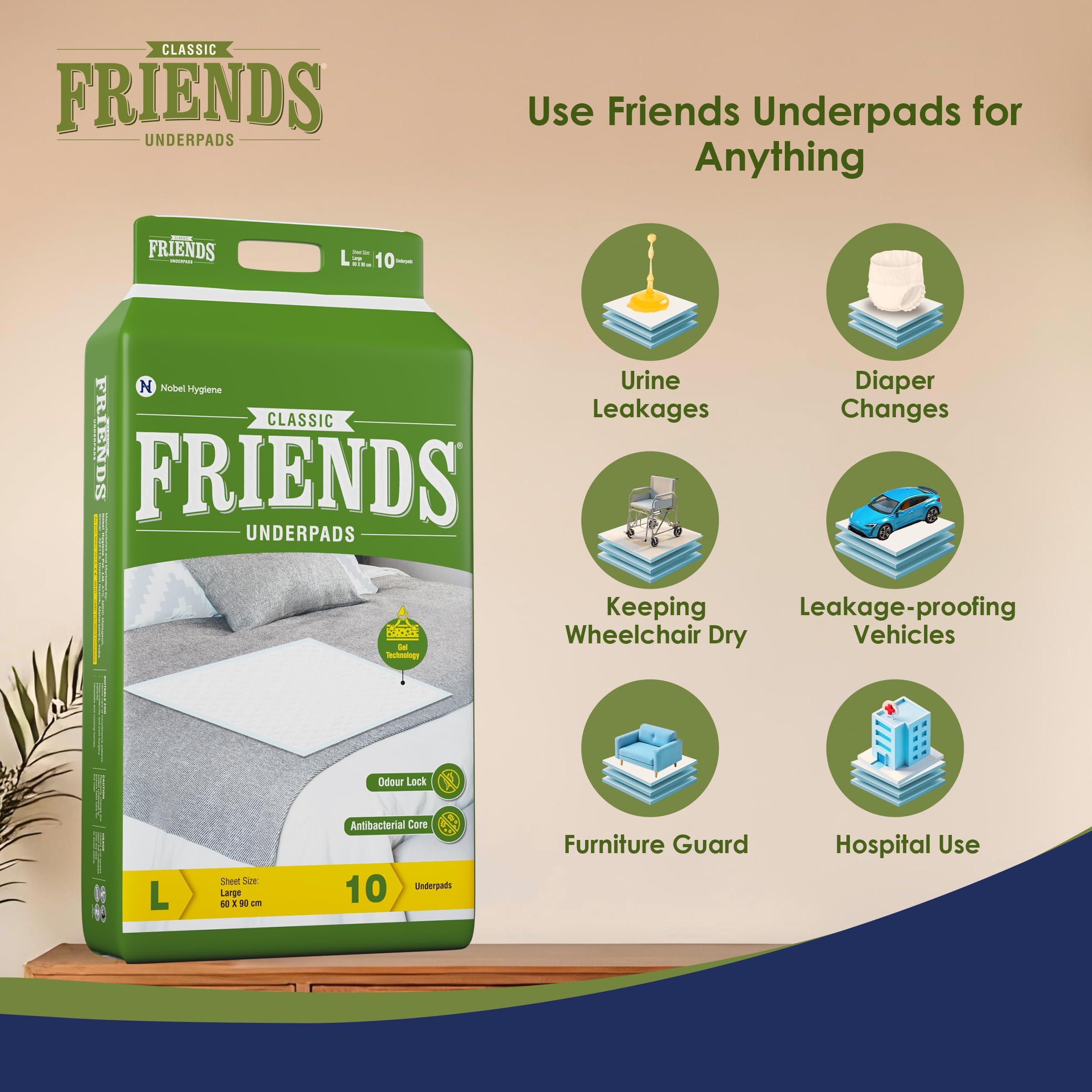 Friends Friends Classic Disposable Underpads,Soft & Super Absorbency - 60x90 cm (Pack of 3).