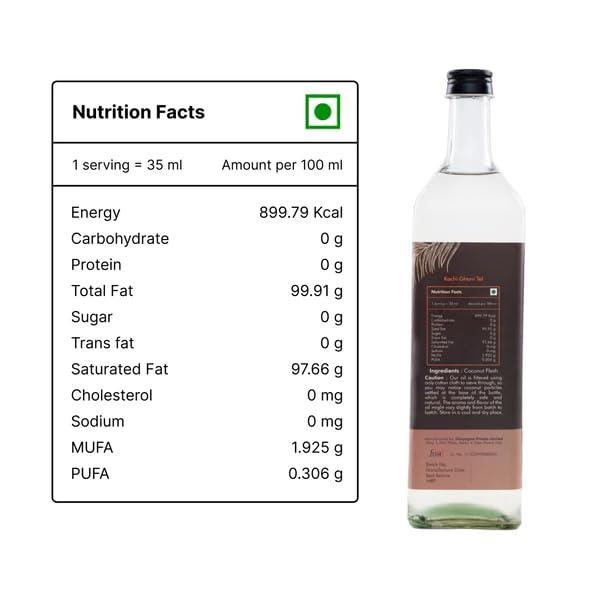 Nani\'s Potion Nani\'s Potion Wood Pressed Coconut Oil Glass Bottle Natural, For Cooking, Chemical-Free, Cold Pressed Coconut Oil For Cooking, Kachi Ghani Oil, Daily Cooking, Naturally Cholesterol Free, 1000 Ml