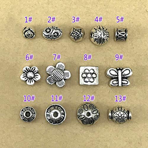 HEALLILY 65pcs Vintage Small Tibetan Silver Alloy Spacer Beads Mixed Pendants Beads Charms for Jewelry Making Art Craft (Silver, Mixed Style)