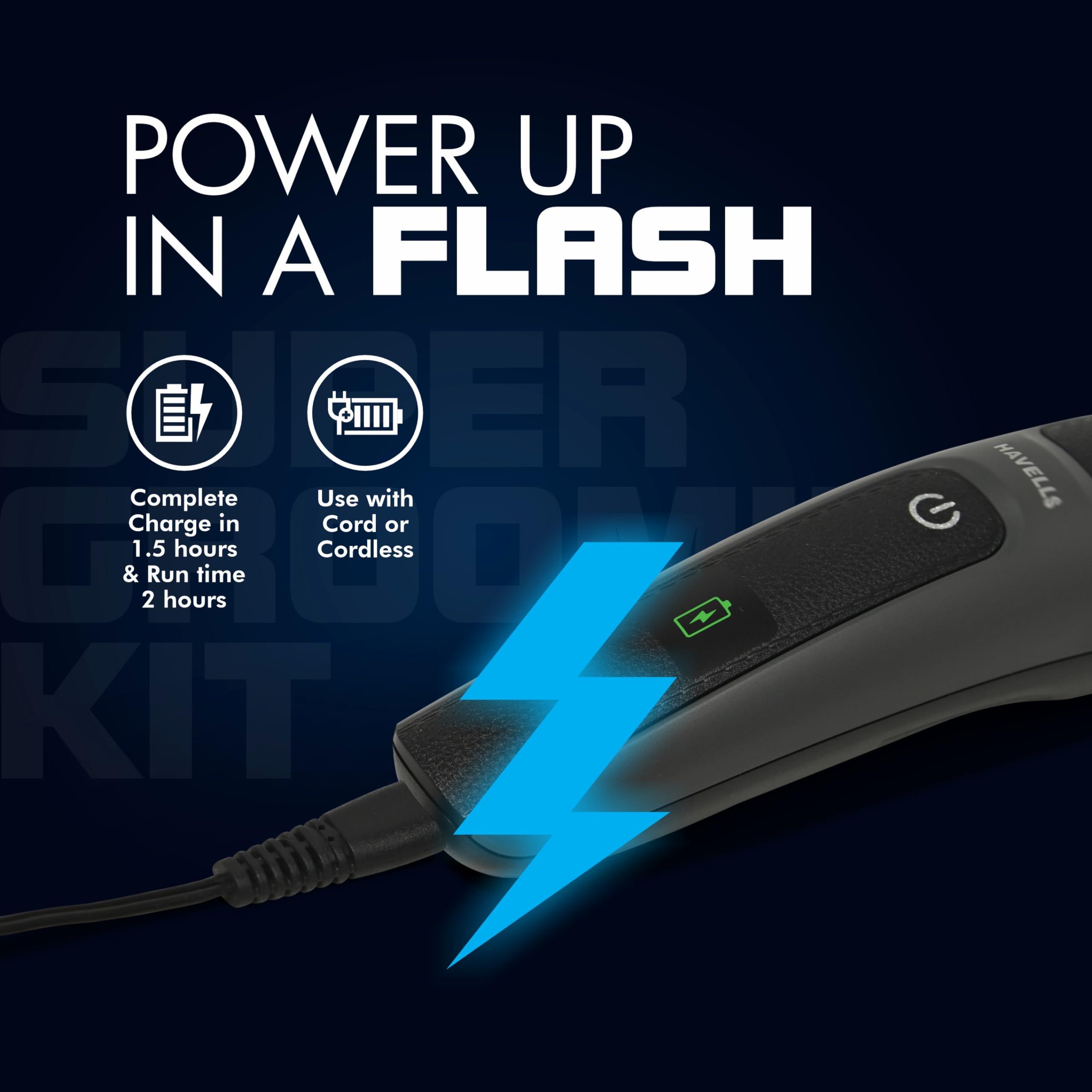 Havells Havells Super Grooming Kit Gs8714,15 In 1,Ipx7 Fully Washable,Full Body Groomer For Men,120 Min Of Run Time With Fast Charge,Corded Electric