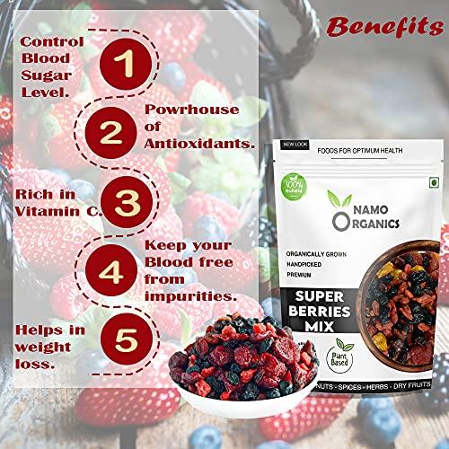 Namo Organics Namo Organics - Super Berry Mix - 1 kg - Dried Mixed Berries | 5+ Berry Dry Fruits like Cranberries, Blueberries, Strawberries, Goji Berries, Black current