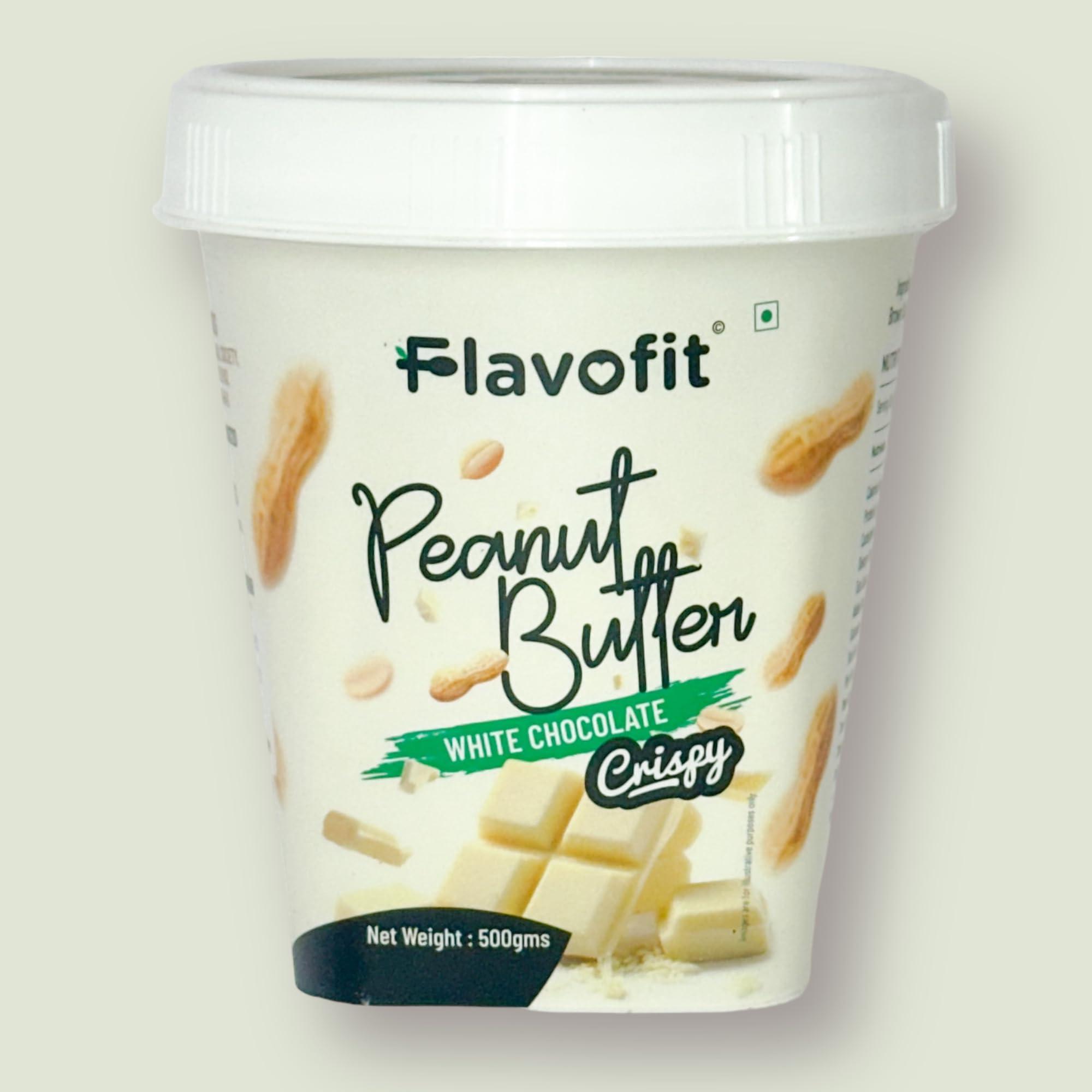 Flavofit Flavofit Crispy White Chocolate Peanut Butter 500g | 24g Protein | Healthy & tasty | Vegan | Cholesterol & Trans fat free