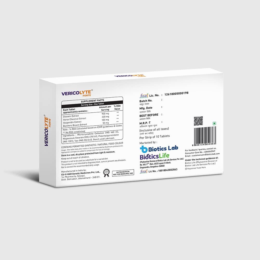 BIOTICSLIFE BIOTICSLIFE Vericolyte Forte, Pack of 30 Tablets for managing spider veins