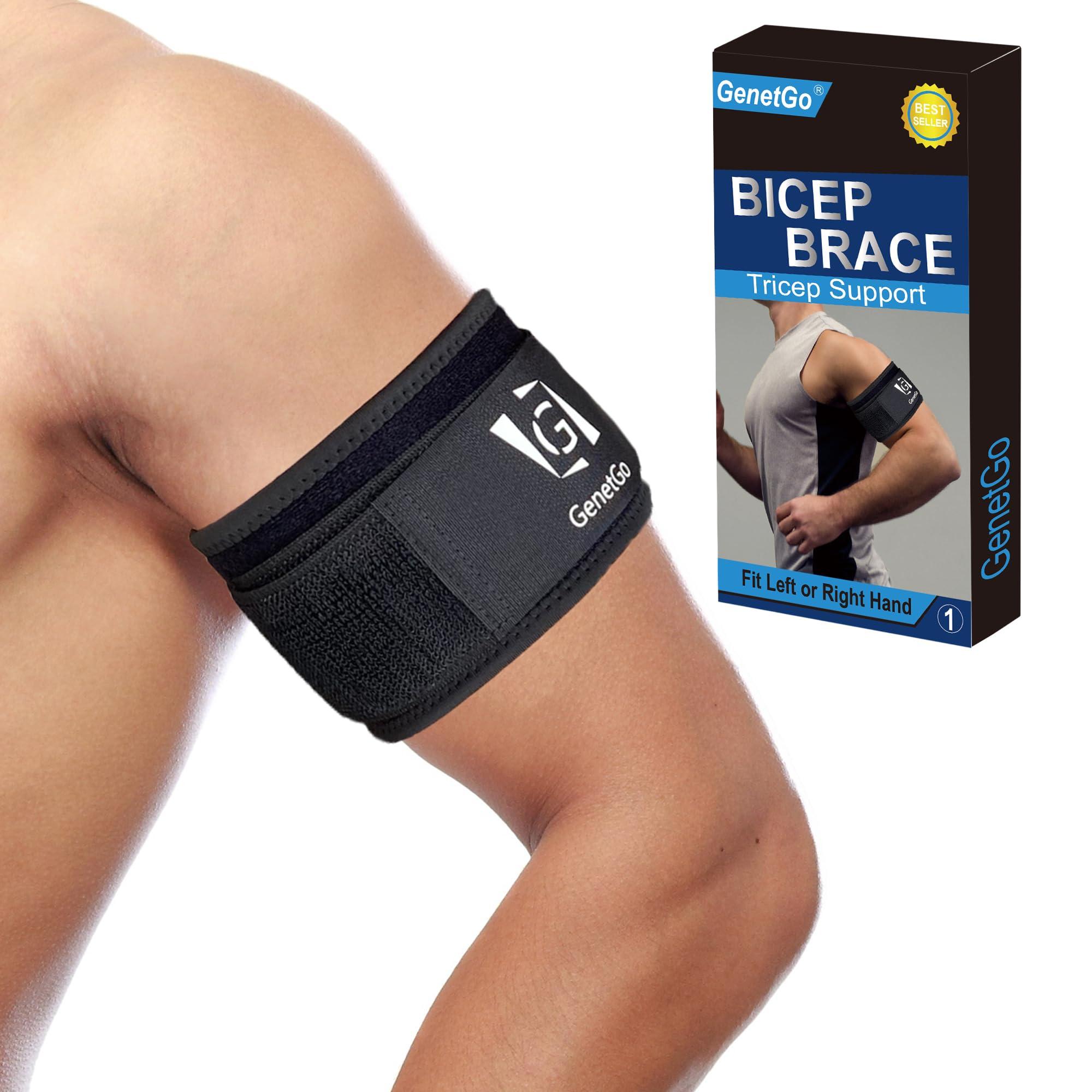 GenetGo Bicep & Tricep Tendonitis Brace Compression Sleeve - Pain Relief for Bicep and Tricep Muscle Strains, Upper Arm Support (S/M Width-3\")