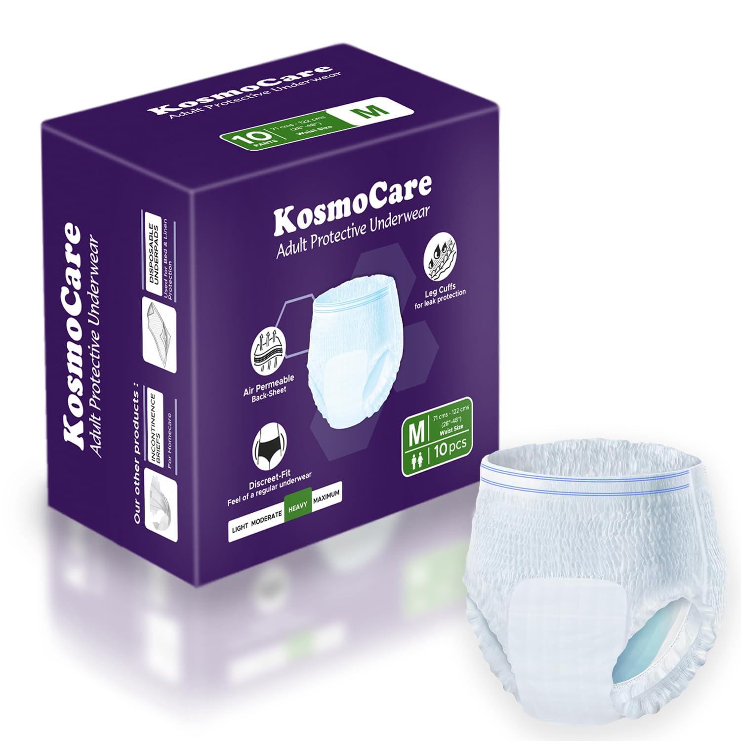 KosmoCare KosmoCare Protective Underwear |Pull Up Style| Pant Diaper for Incontinence with maximum absorbent I Odor Guard | Cloth Feel Outer Fabric| Breathable Zones - Medium | Waist Size 34\" - 46\" - Count 20p