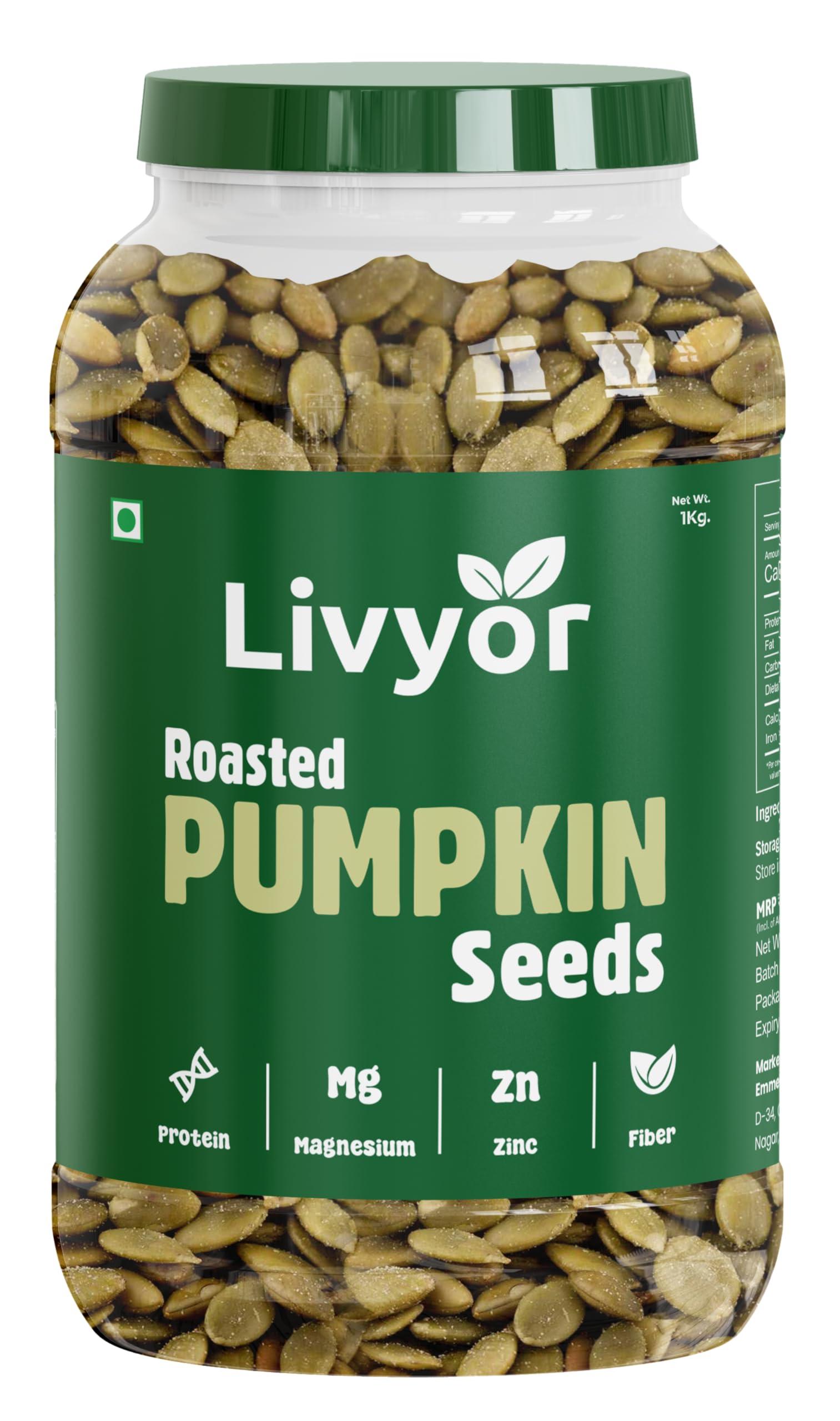 LIVYOR LIVYOR Roasted Pumpkin Seeds, Lightly Salted, Full of Protein and Fiber Rich Superfood, High in Magnesium, 1kg