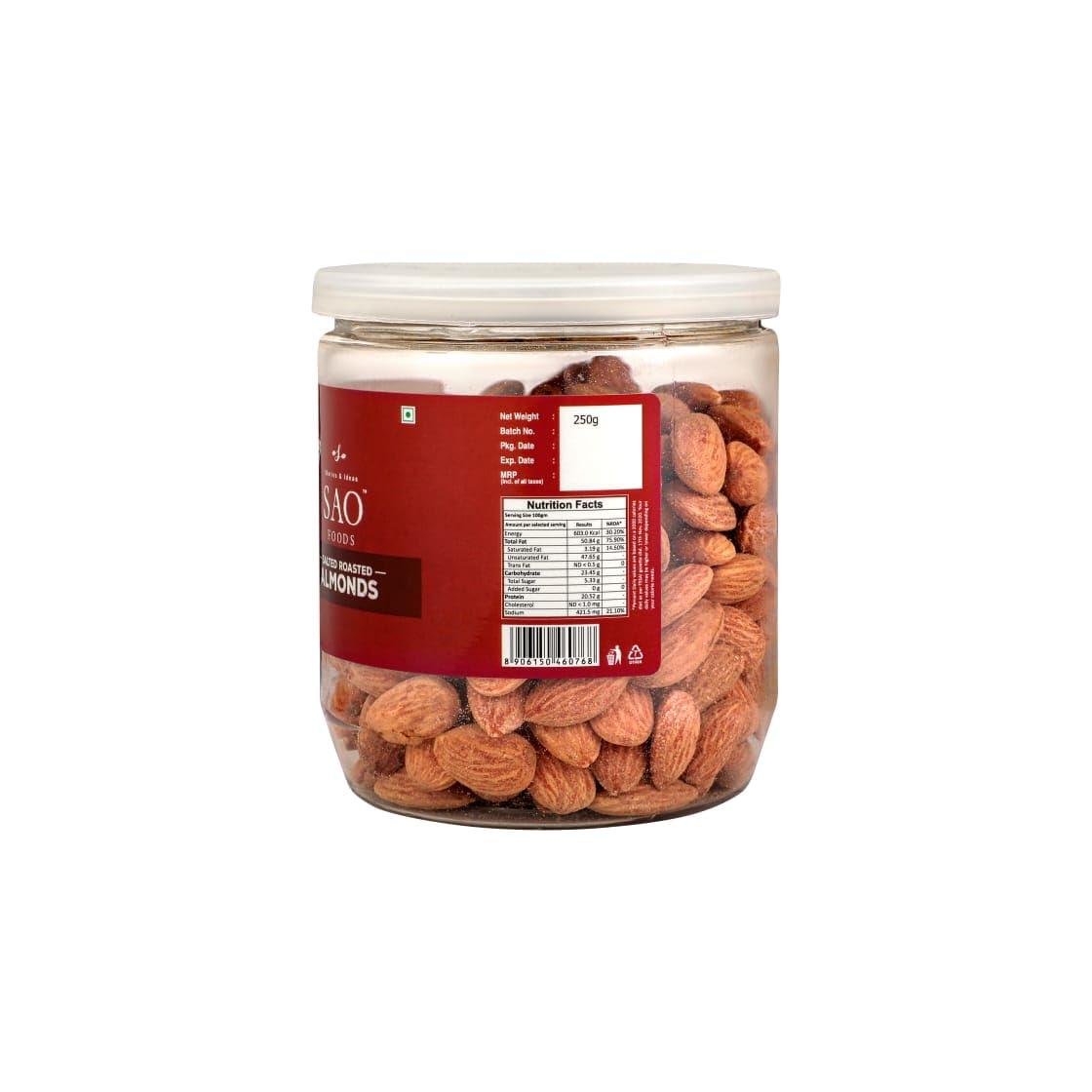Stories & Ideas SAO Foods Sao Foods Roasted & Salted Almonds 250 gm, Dry Fruits, Crispy and Crunchy, Healthy Dry Foods, Real Nuts, Rich in Protein, Perfect for Snacking