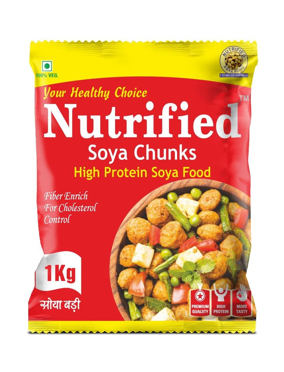 NUTRUFIED NUTRIFIED Vegetarian Soya Chunks Vegetarian High Protein Soyabeans Substitute Easy To Use In Your Food In 1KG Pack