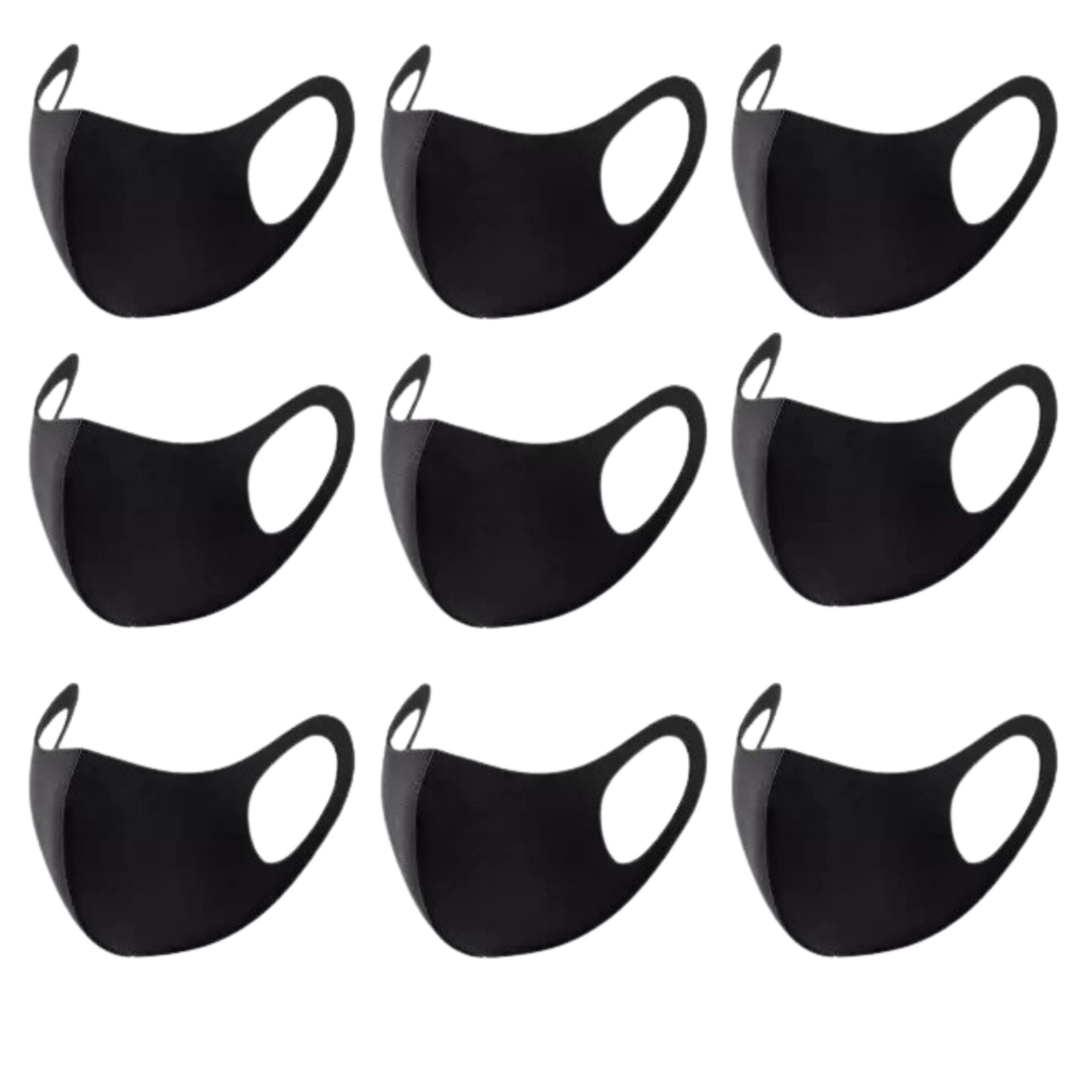 Generic Unisex Black Cloth Face Mask with Elastic Ear Loop Cover Full Face Anti-Dust Polutions, Washable, and Reusable Combo Pack (9)