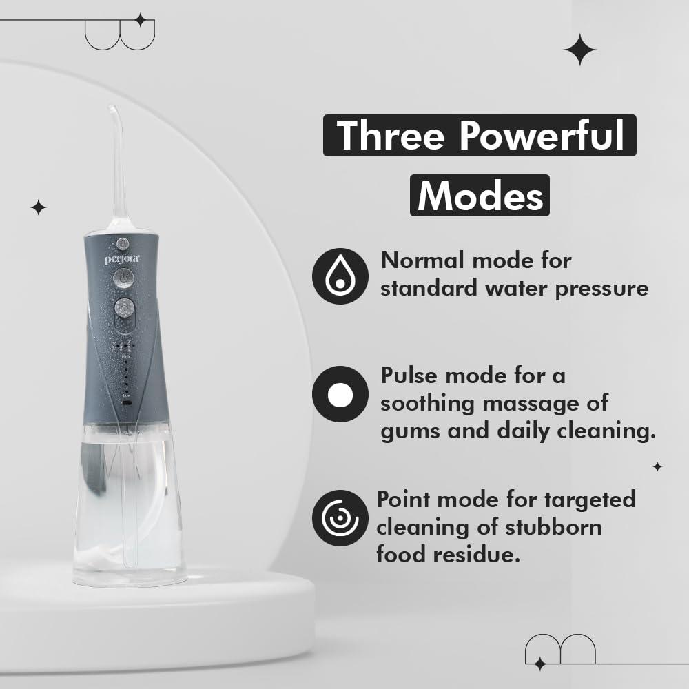 Perfora Perfora Power Water Dental Flosser | 1 Year Warranty | Dental Flosser For Teeth Oral Care, 3 Modes, Alcohol-free Anti-Plaque Mouthwash, Water Floss - Water Flosser & Mouthwash Combo |Thyme Mint, Grey